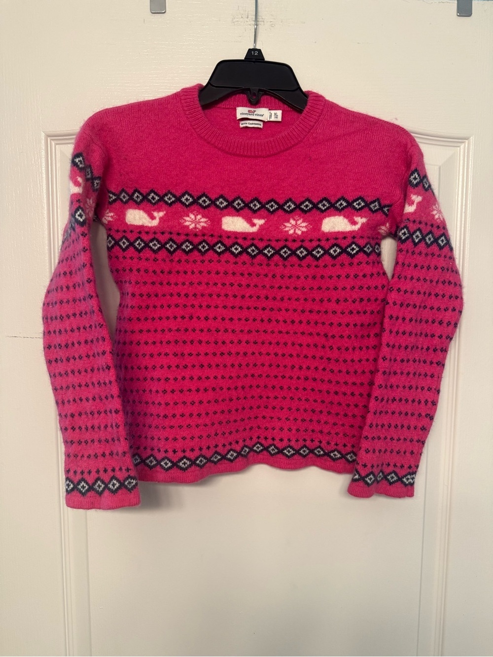Vineyard Vines Kids XL 16 Cashmere Blend Whale Fair Isle Sweater Pink Crewneck - Picture 2 of 6